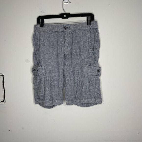 Tommy Bahama Shorts Mens Medium Gray Linen Cotton Blend Cargo Elastic Waist - Picture 1 of 12